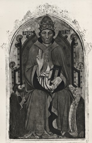Anonimo — Anonimo siciliano sec. XIV - Papa Urbano in trono e donatori — insieme